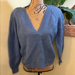The Reset R Label 100% Wool Must Have Blue V-Neck Knit Sweater Large